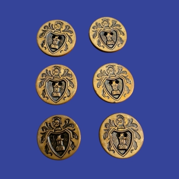 Vintage Set of Six Antique Brass Coat of Arms Medieval Uniform Buttons - Picture 1 of 4